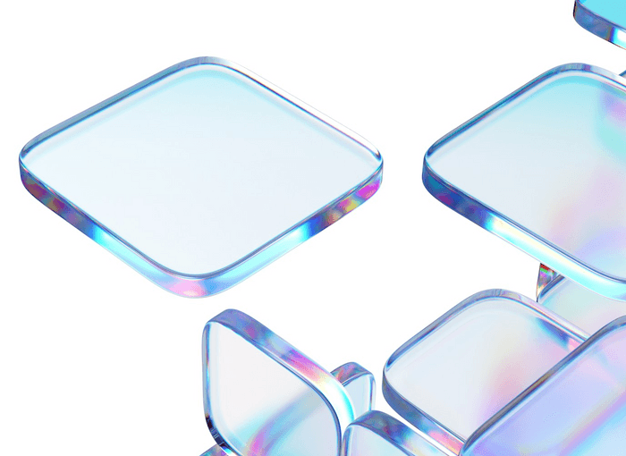 Abstract 3D render of translucent glass squares